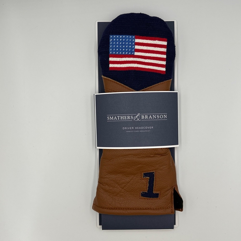 Smathers & Branson Driver Headcover - Needlepoint - Leather - USA Flag **NEW**